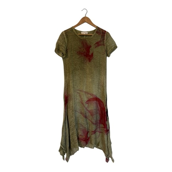 Jade & Cloud Small Lagenlook Dress Asymmetrical Hem Artsy Linen Silk Gauze - Picture 2 of 7